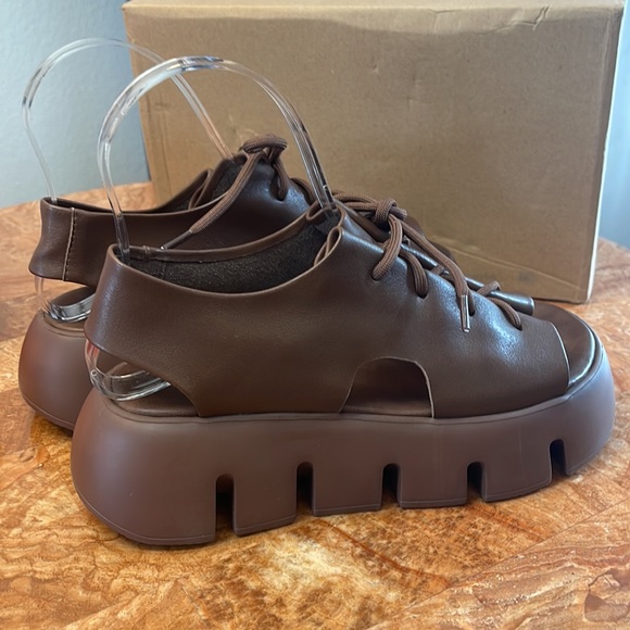 NIB    HZM | Coffee Lace-Up Super Soft Leather Platform Sandal   ZL840 - Picture 4 of 12